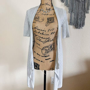 White House Black Market Short Sleeve Ribbed Cardigan in Silver